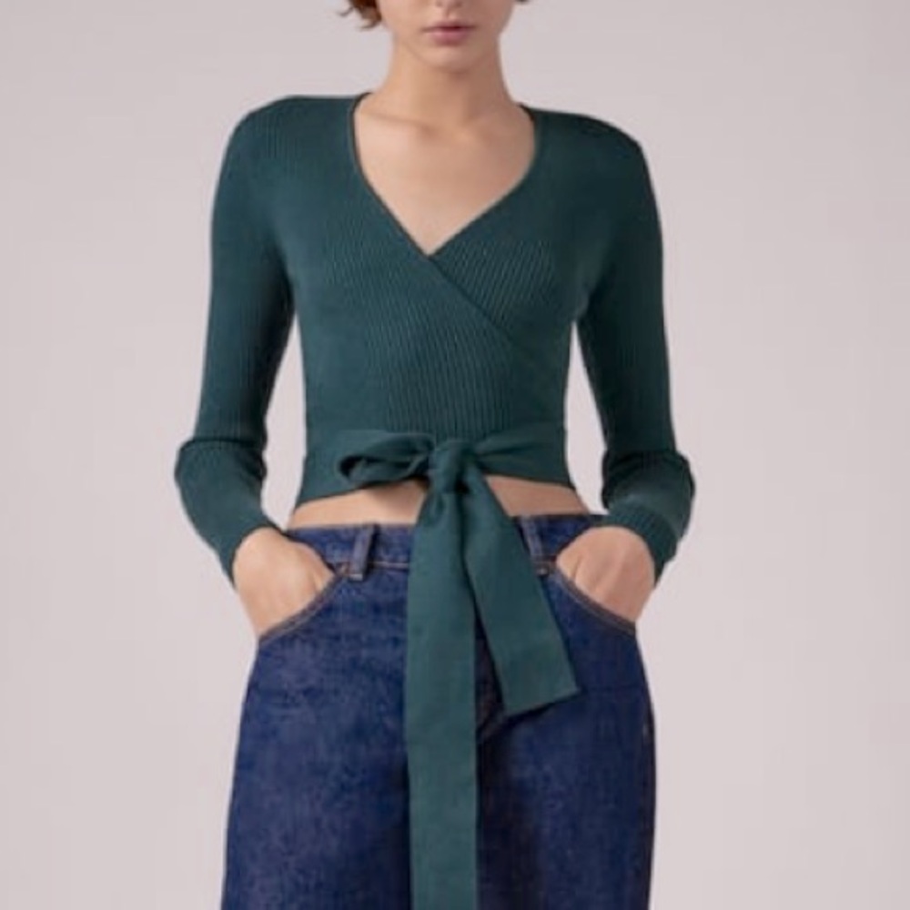 Zara Deep Green Long Sleeve Knit Top